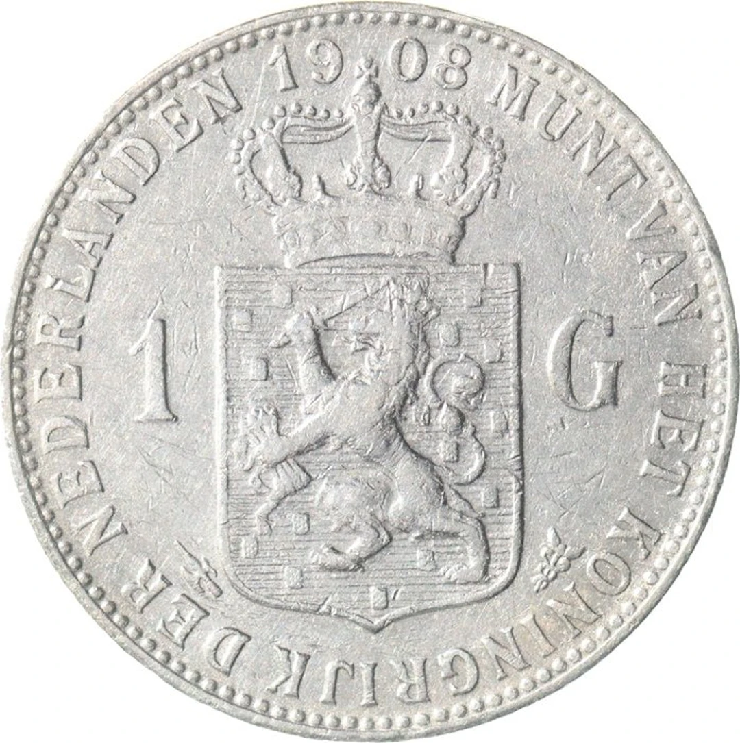 Netherlands. Wilhelmina. 1 Gulden 1908 (No reserve price)