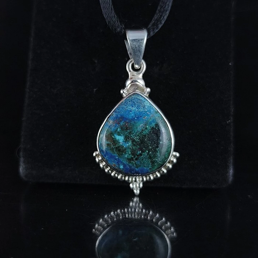 Chrysocolla Sterling silver pendant- 6.39 g - (1)