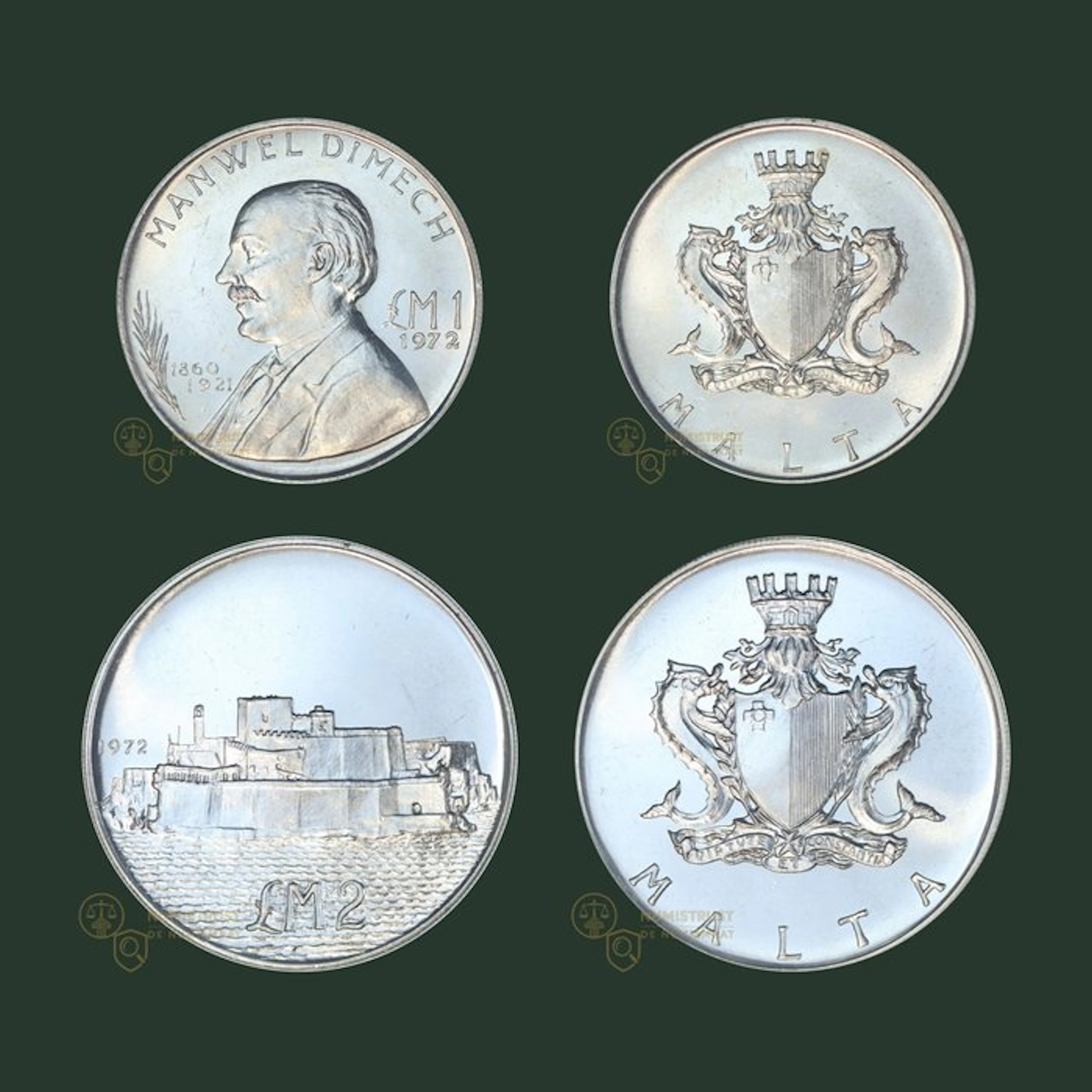 Malta. 1 & 2 Pounds (Lira) 1972 KWALITEIT (No reserve price)