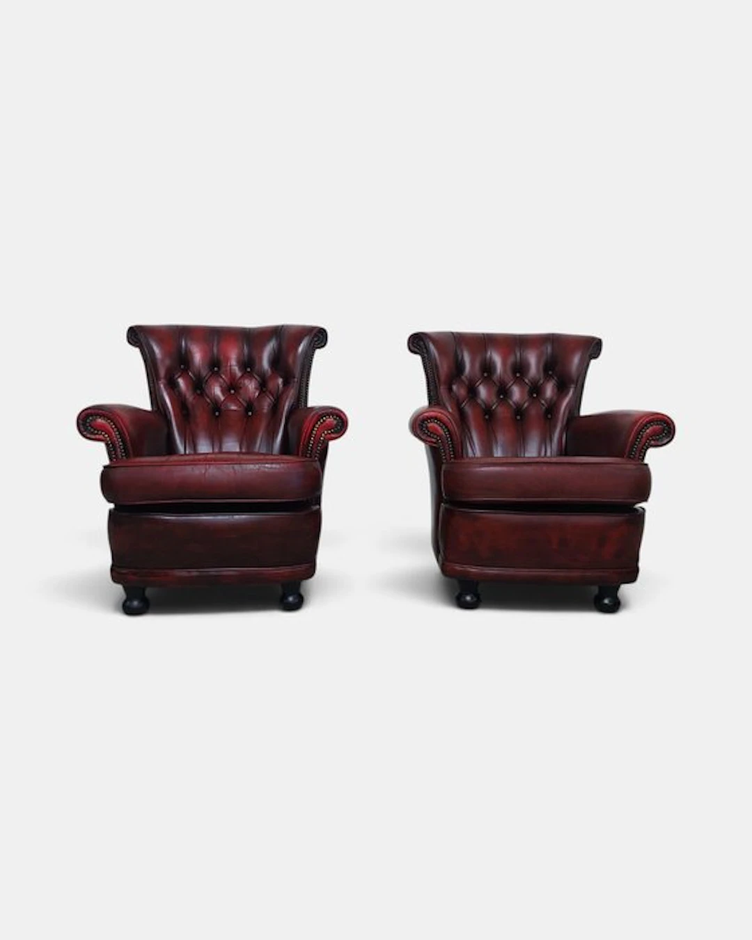 Chesterfield style - Armchair (2) - Leather, Wood - Vintage couple