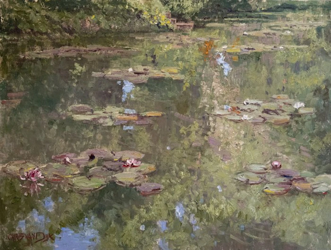 Chris van Dijk (1952) Impressionist - " Nénuphars en fleur"