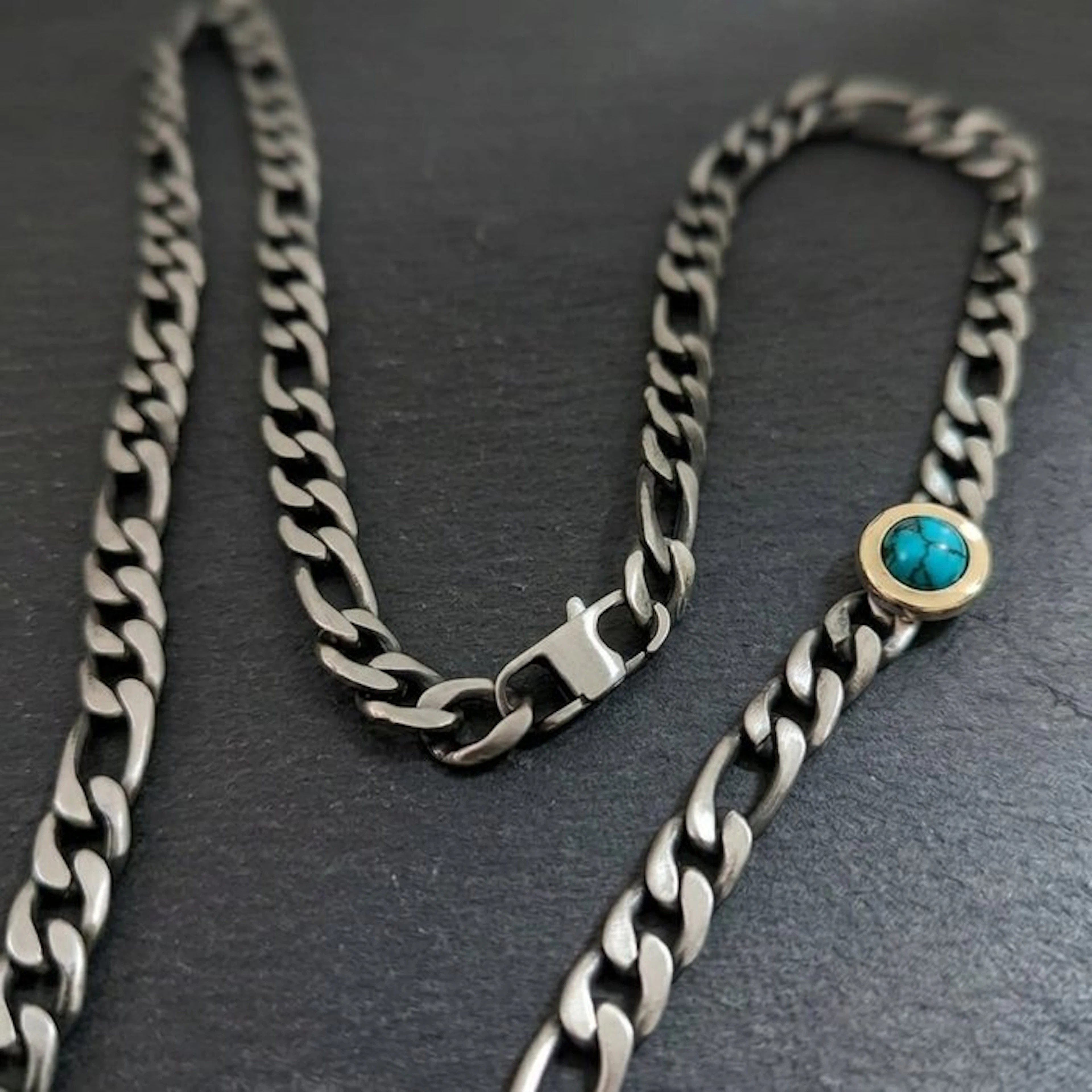 Turquoise - 18 kt. - PVD Black, Yellow gold - Necklace - Artisanal