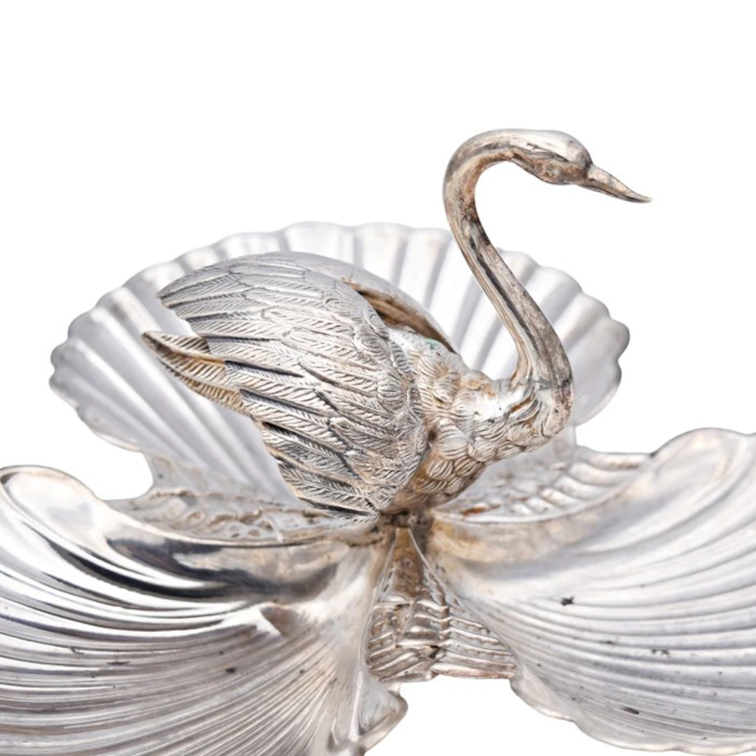 Tray - Appetizer plate - Swan and shells - .925 silver