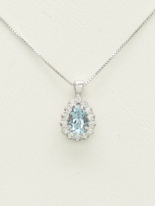 No reserve price - Necklace - 14 kt. White gold Aquamarine - Diamond