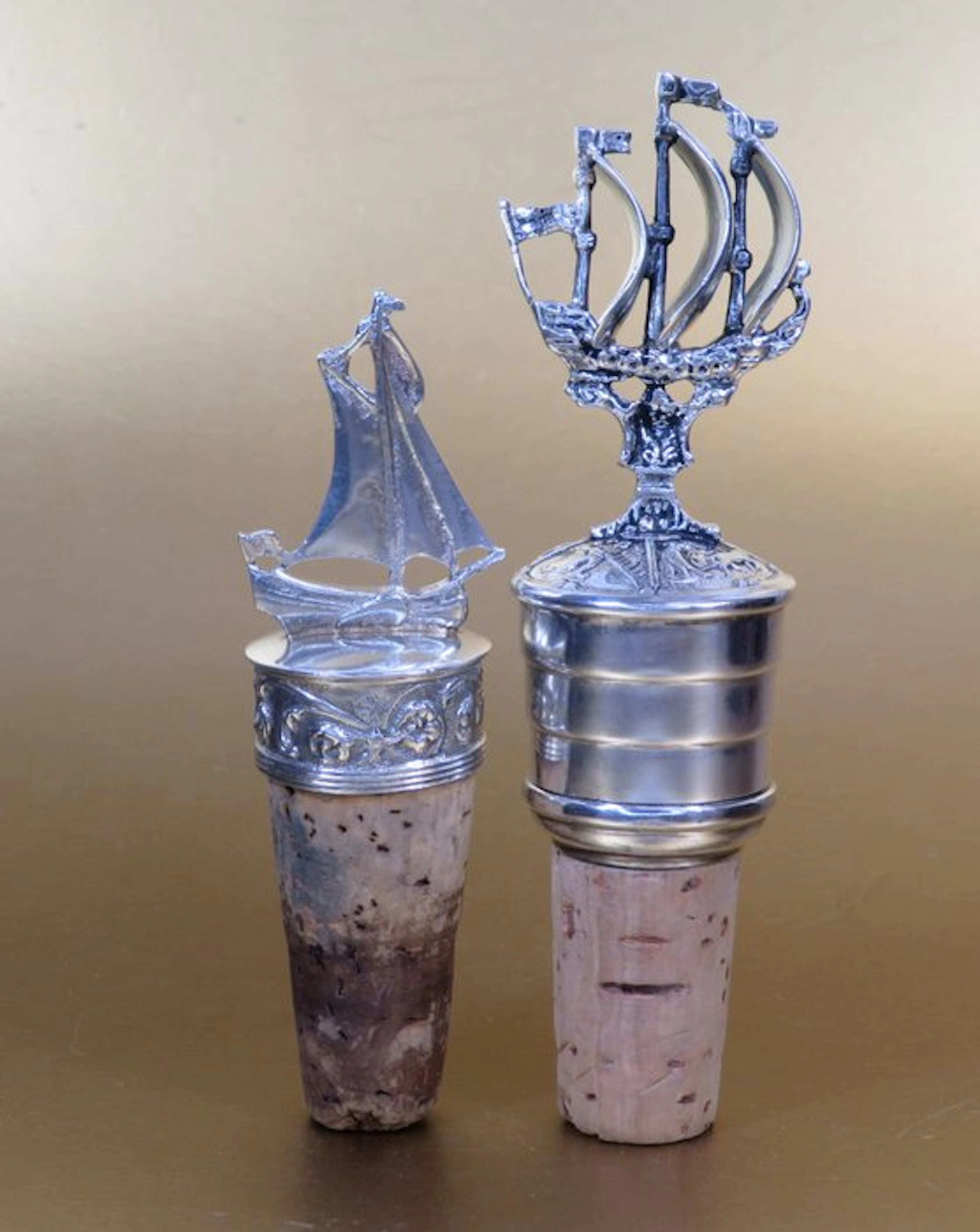 Kurk scheepje flessenstopper - Miniature figure - .835 silver