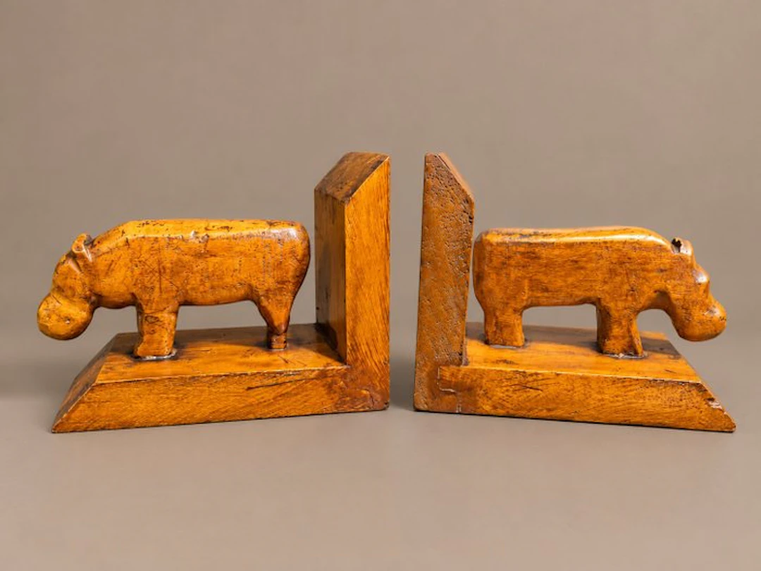 Bookends - Wood - Hippopotamus bookends