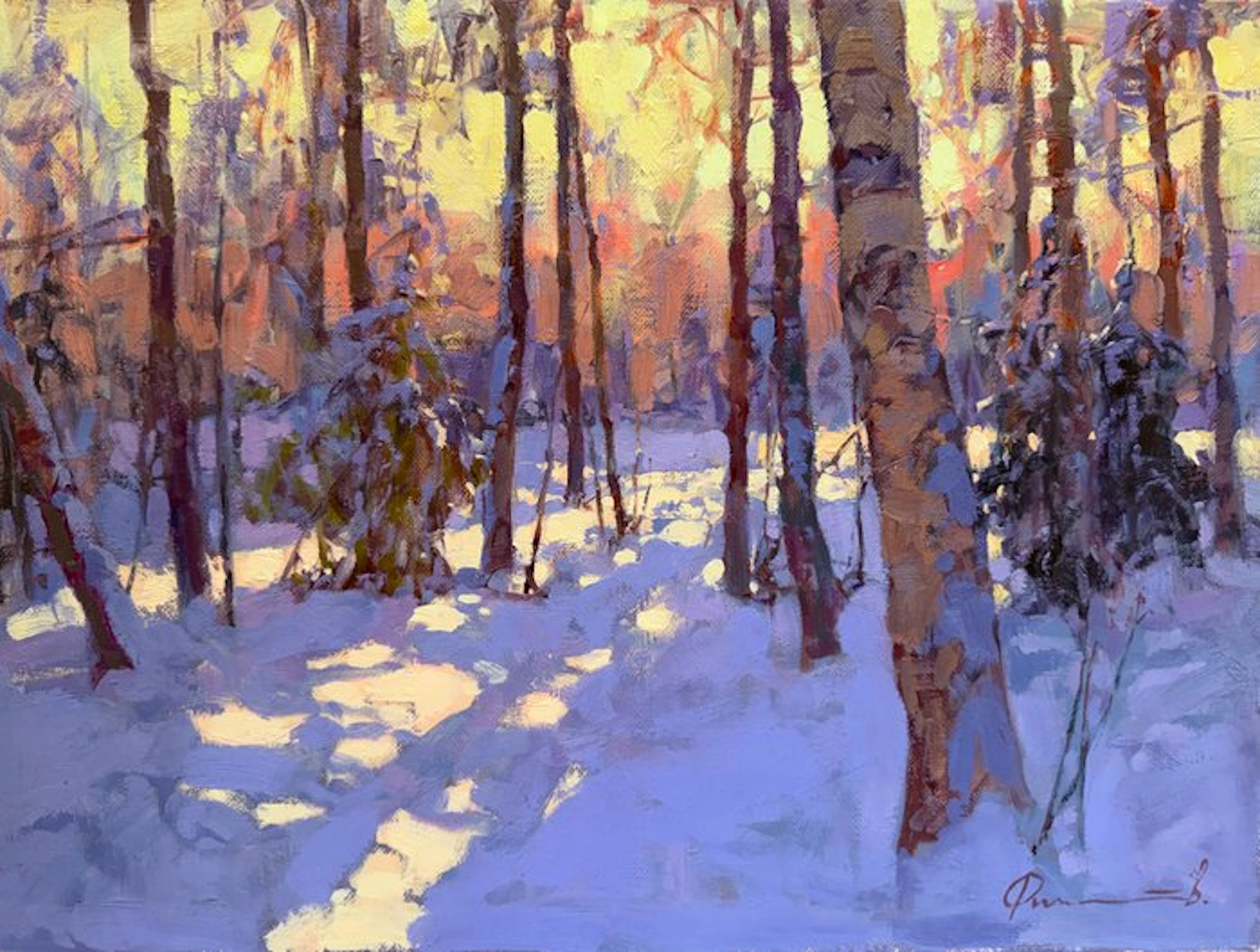 Sergei Flitov (1964) - Soir d’Hiver – Coucher de Soleil dans la Forêt Enneigée