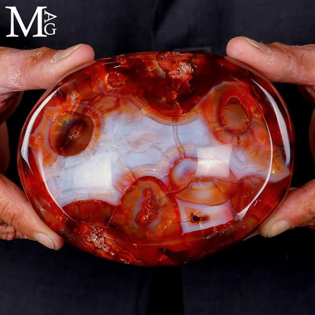 Vivid Natural Red Carnelian Agate Bowl - Elegant Interior...