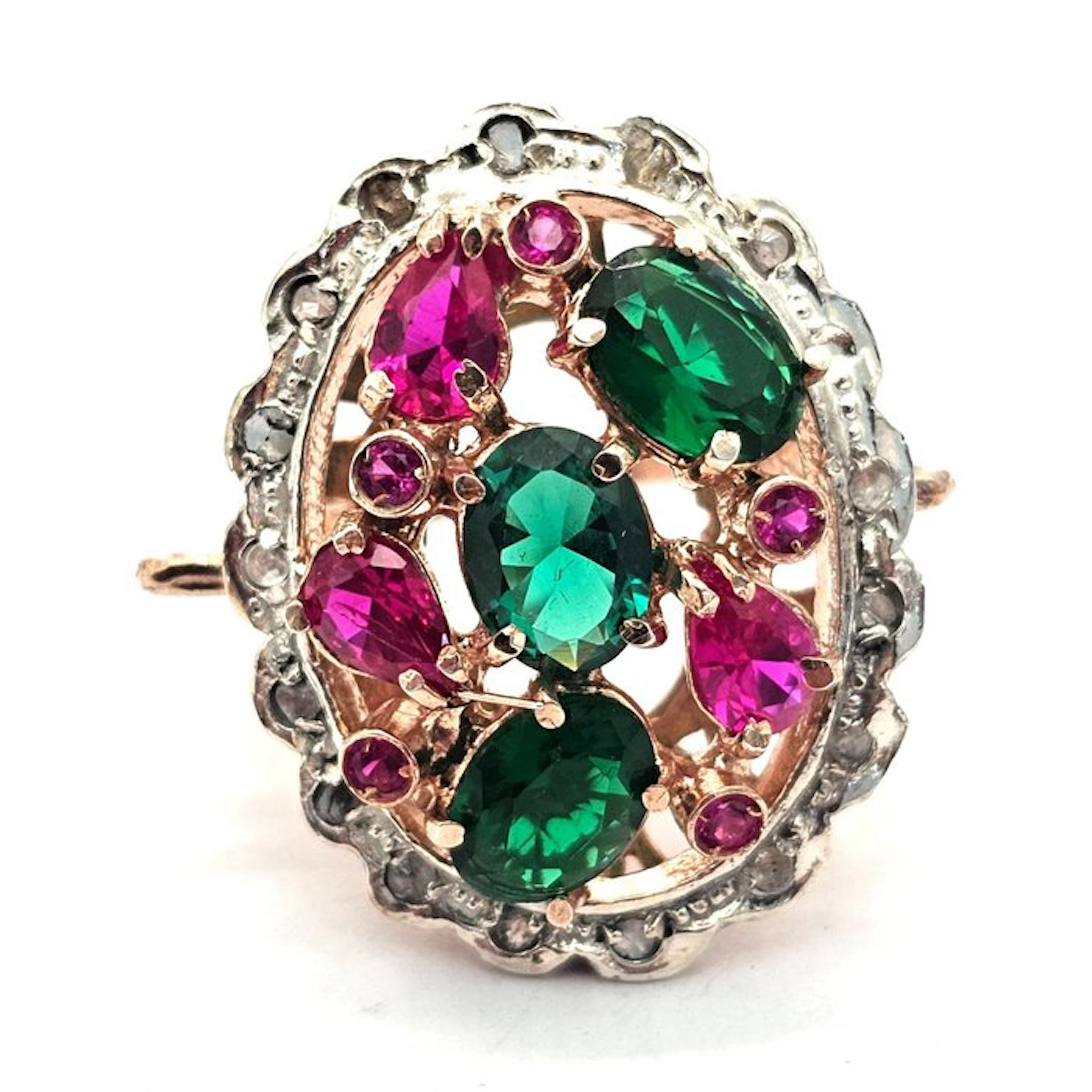 No reserve price - Ring - 9 kt. Rose gold, Silver Spinel - Diamond