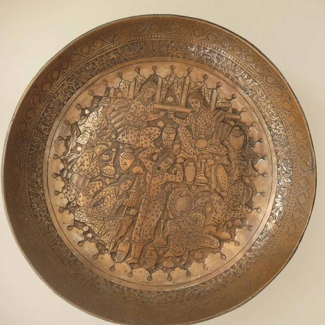 Qajar plate - Copper - Middle East - Late 19th century, circa 1870–1900