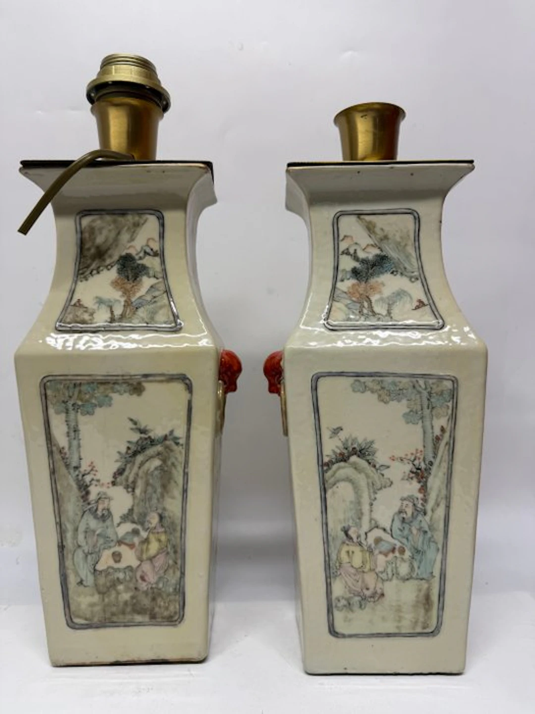 Pair of Chinese square porcelain vases by Qianjiang Cai