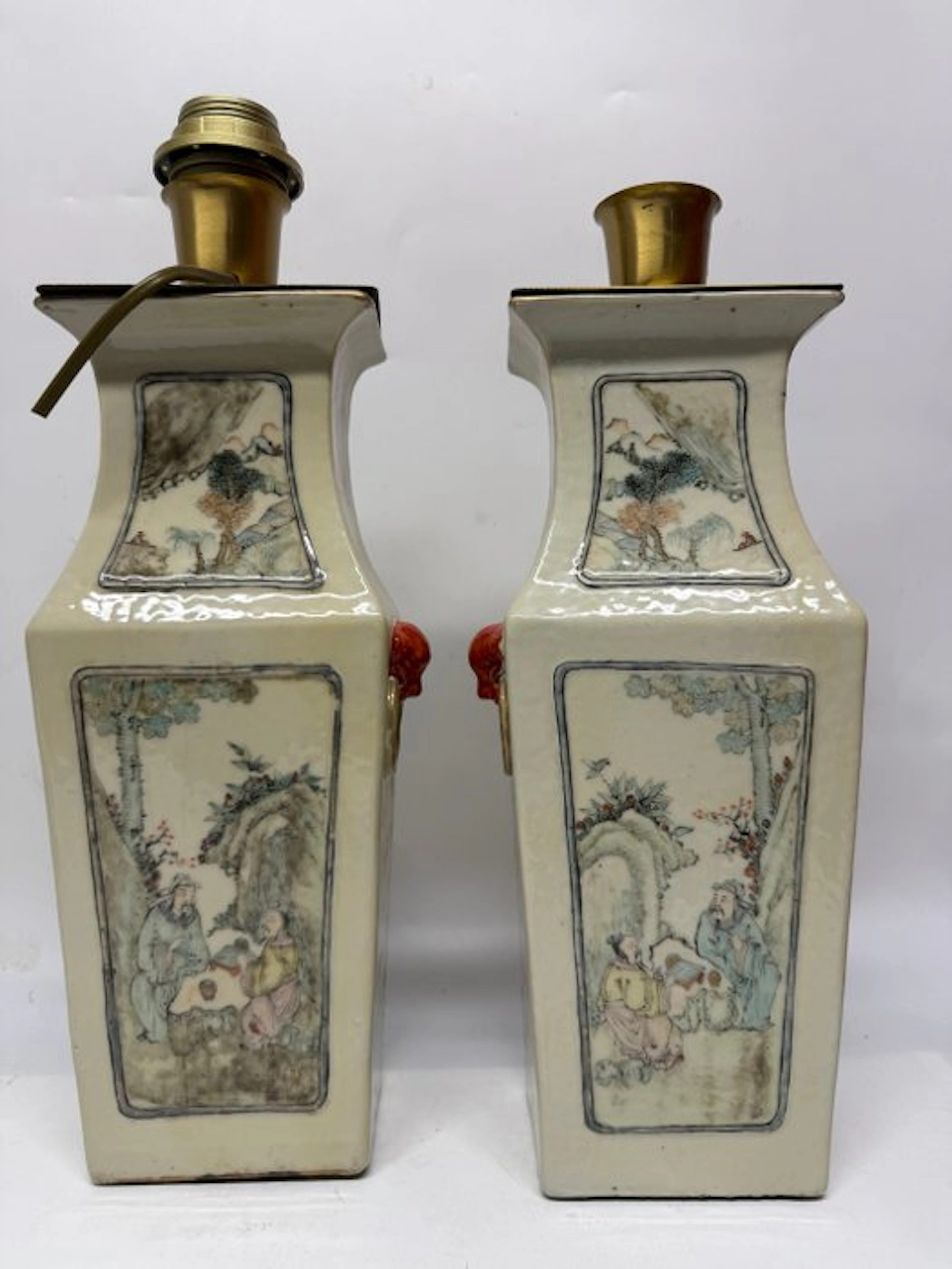 Pair of Chinese square porcelain vases by Qianjiang Cai