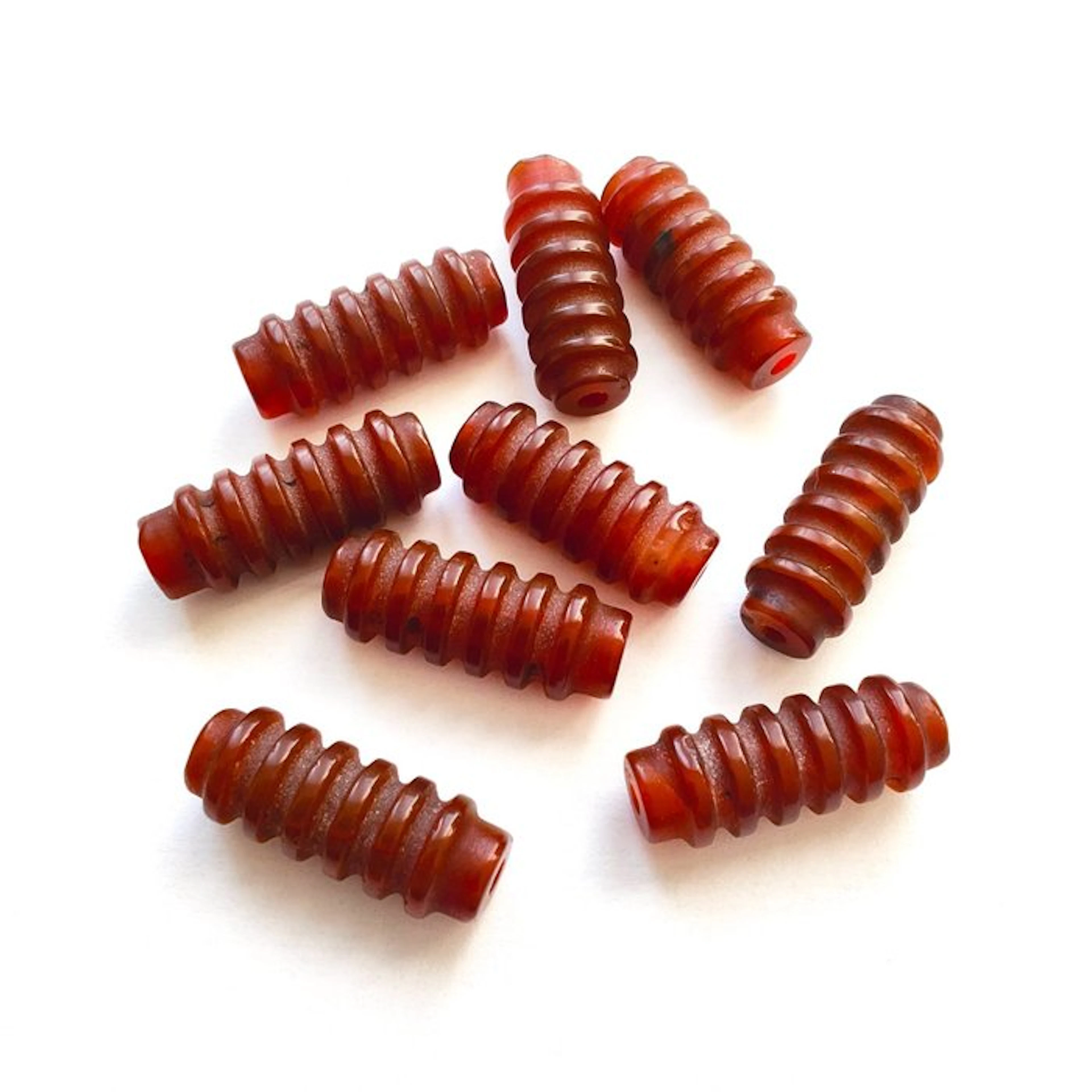 Silk Road, Central Asia Red Agate Cylindrical Necklace Beads - 31 mm