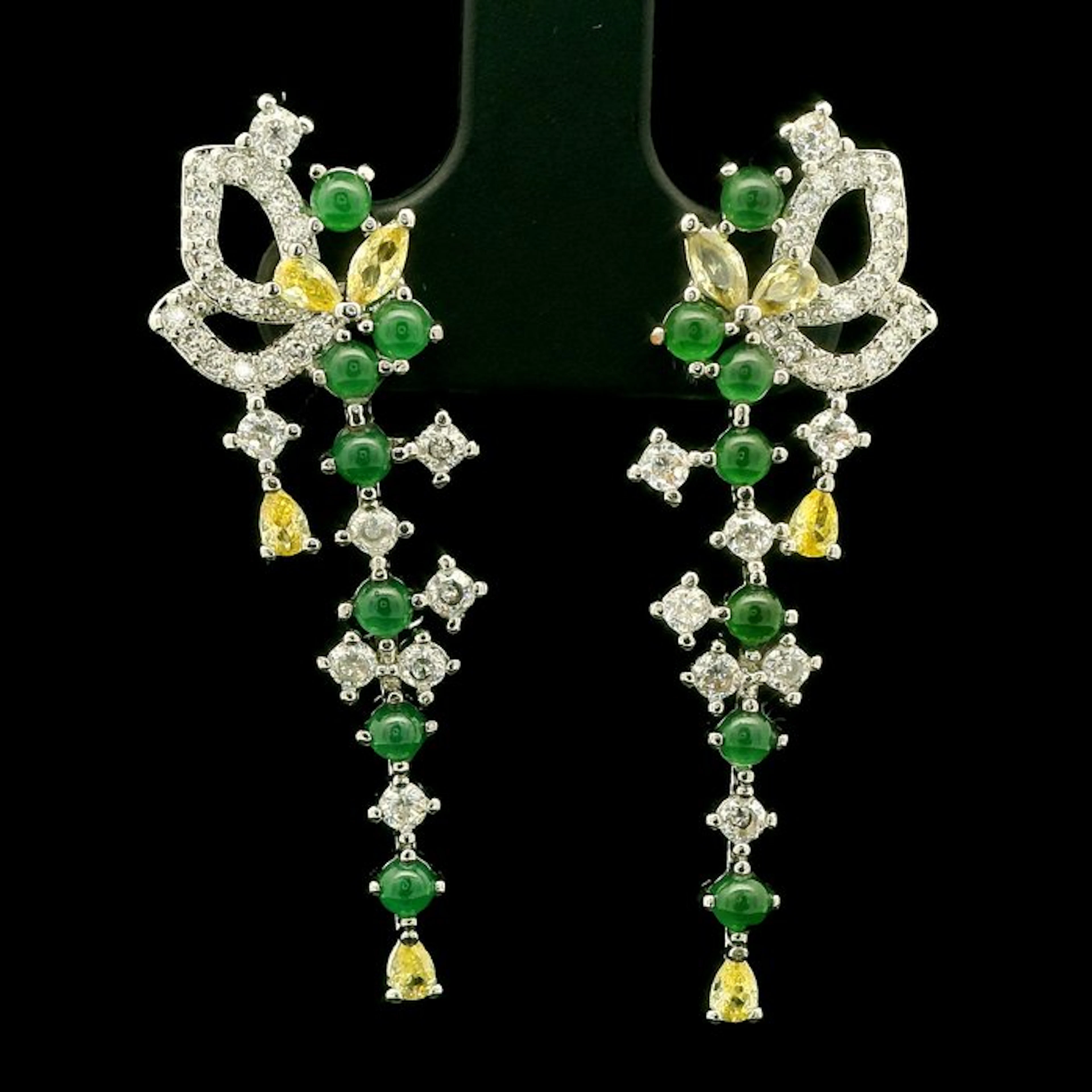 Jade - Jadeite Chandelier Drop Earrings, Steel - Earrings