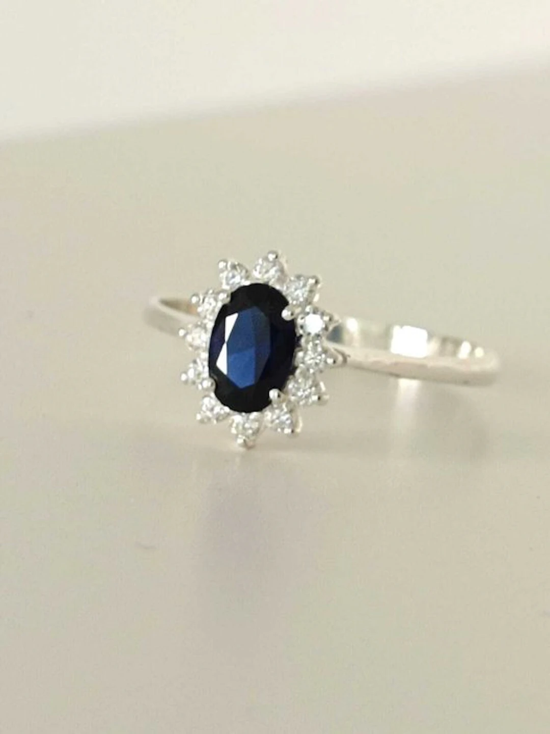No reserve price - Ring Silver Diamond (Natural) - Sapphire