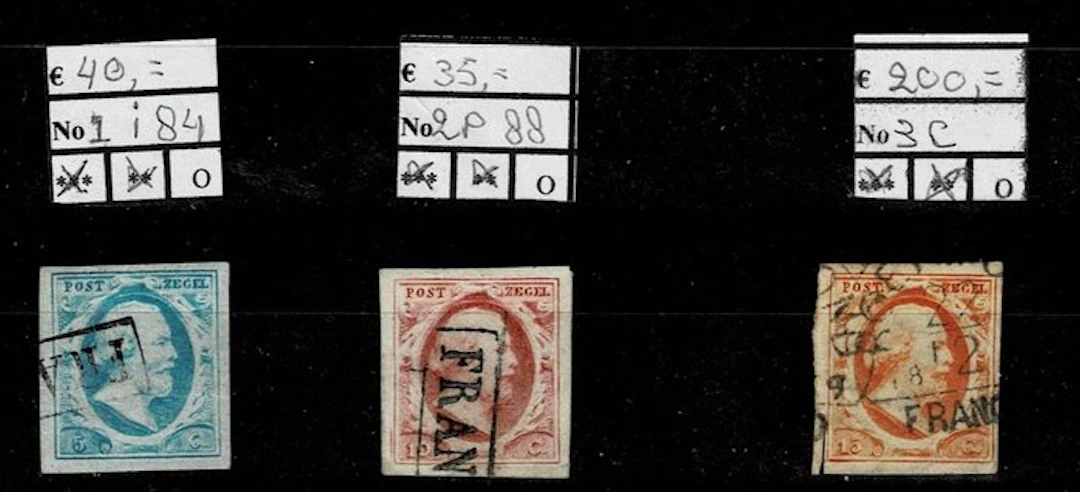 Netherlands 1852 - King William III - NVPH 2024 no 1i, 2p en 3c