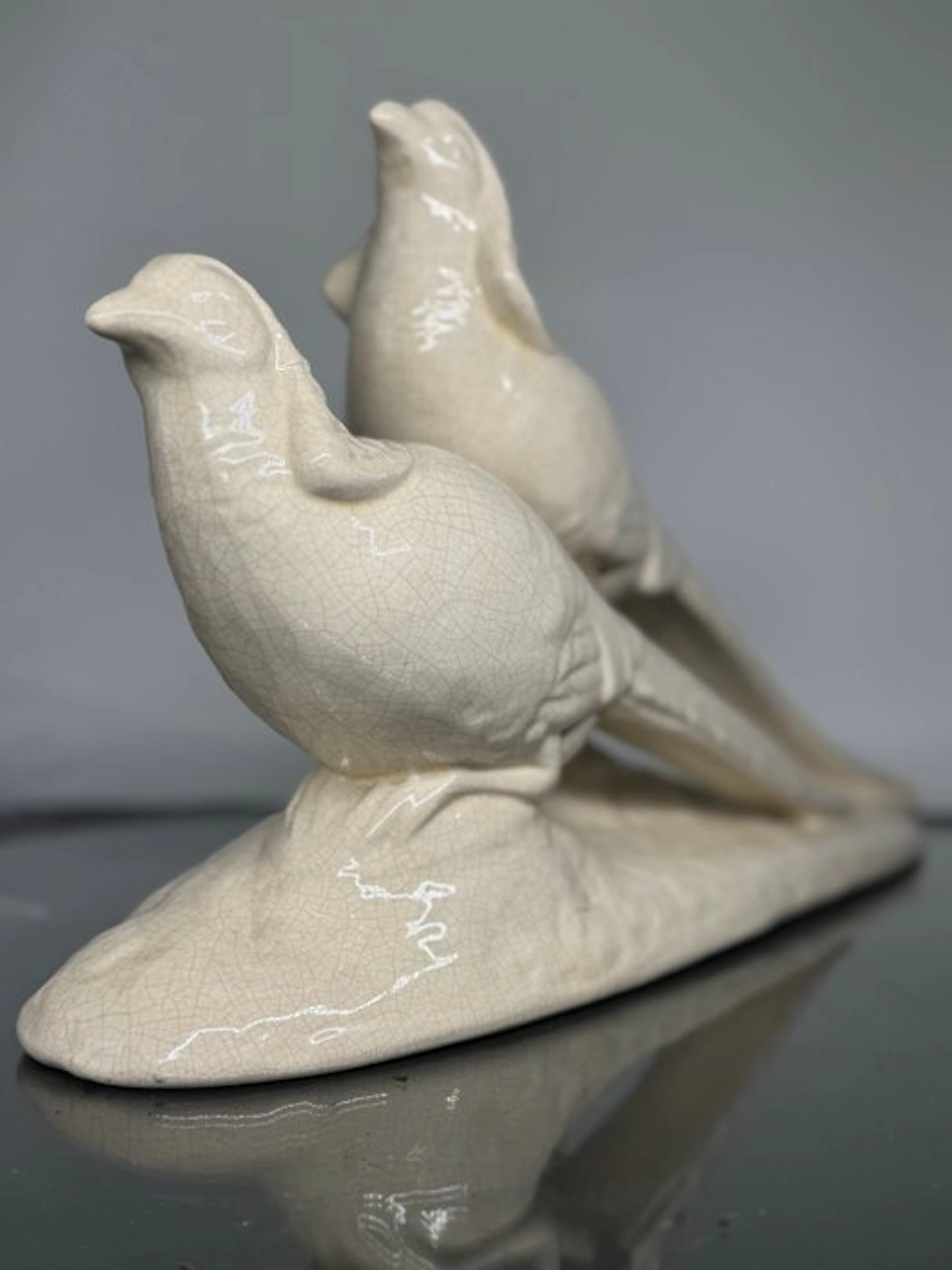 Statue, Faisans écaillés - 30 cm - Faience