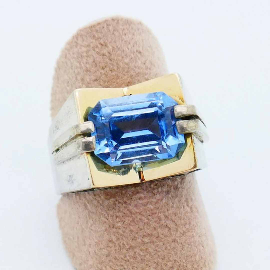 22 kt. - Silver, Yellow gold - Ring - Art Deco - 22kt inlay