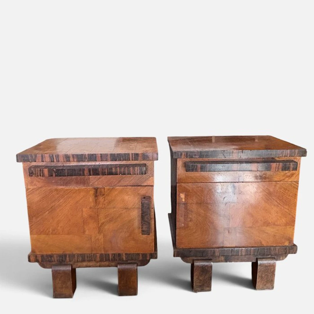 Nightstand (2) - Burr walnut - Art Deco 1930-1940