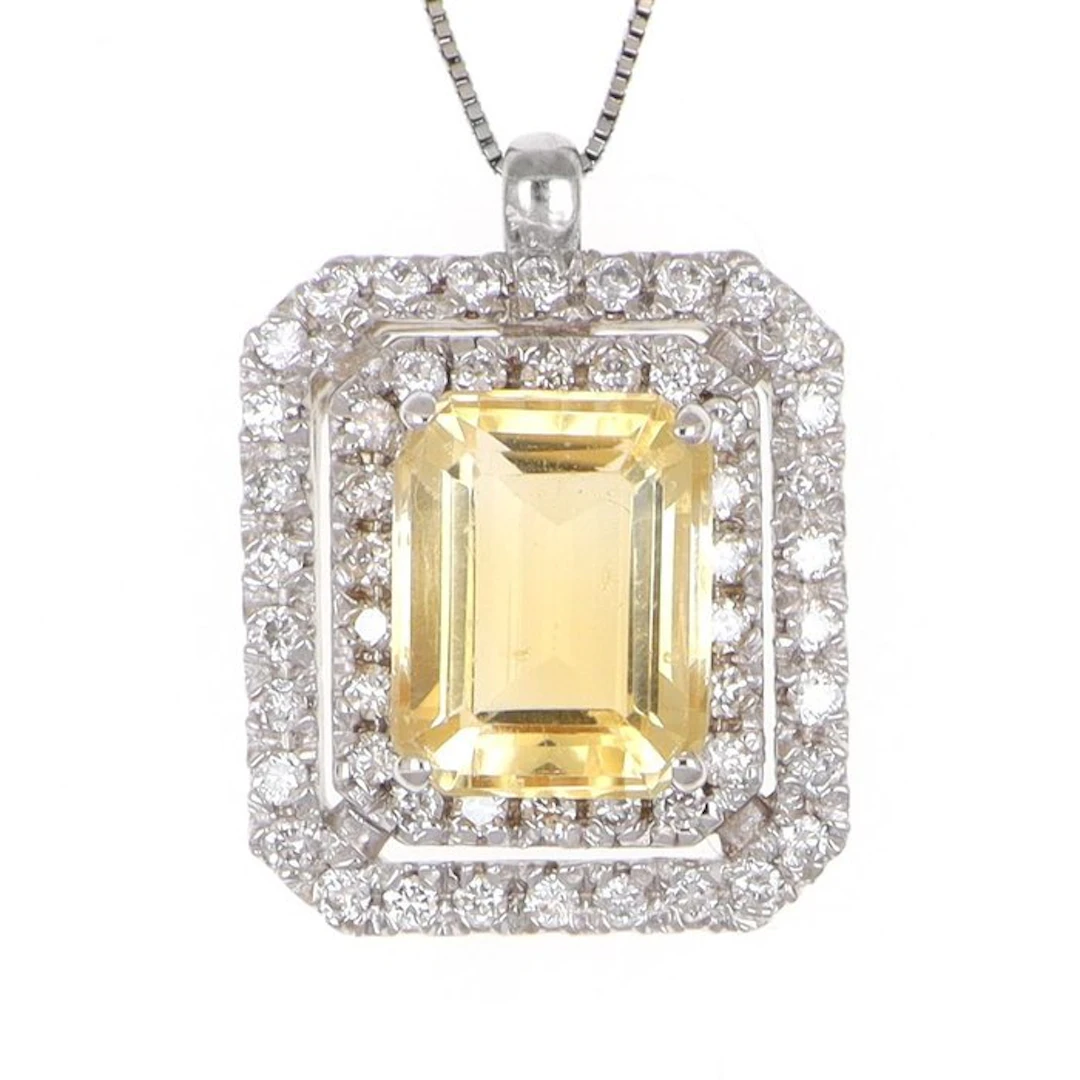 No reserve price - Necklace with pendant - 18 kt. White gold Topaz - Diamond
