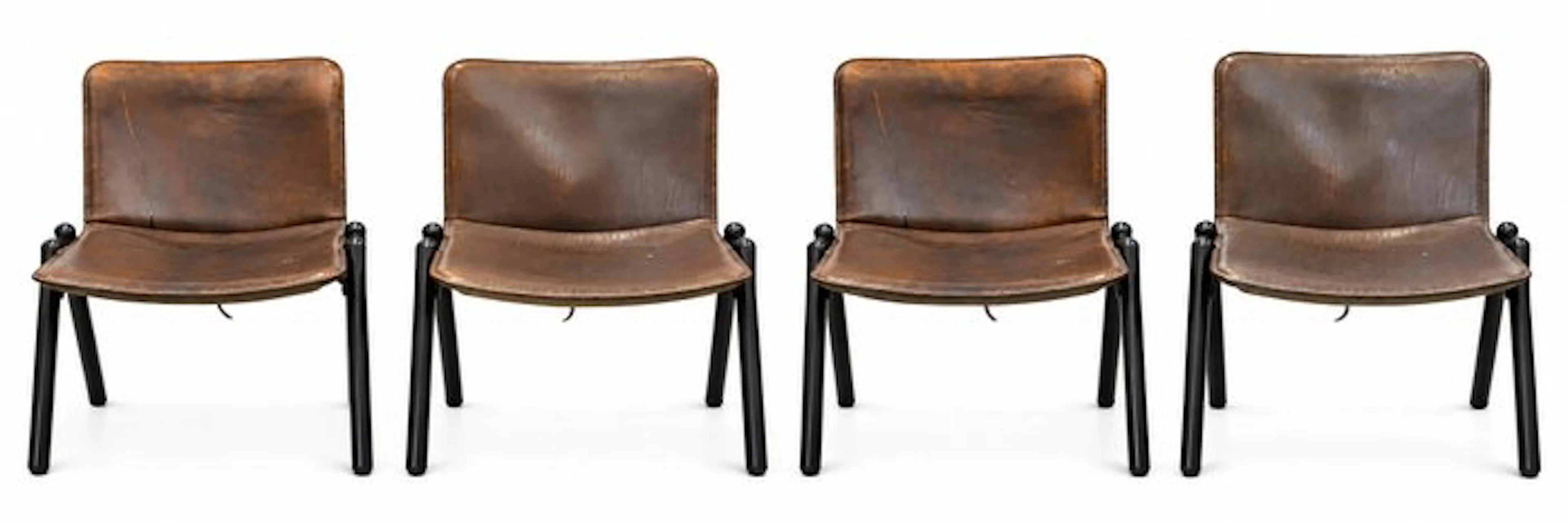 Chair - Leather - A set of four vintage lounge chairs