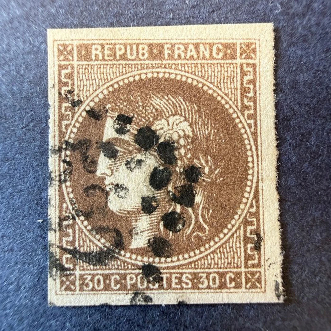 France - Yvert 47 "Bordeaux 30c brown" cancelled. Very good.