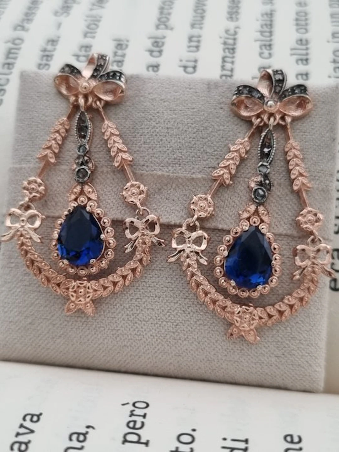 No reserve price - Earrings - 9 kt. Silver, Rose gold Sapphire - Diamond