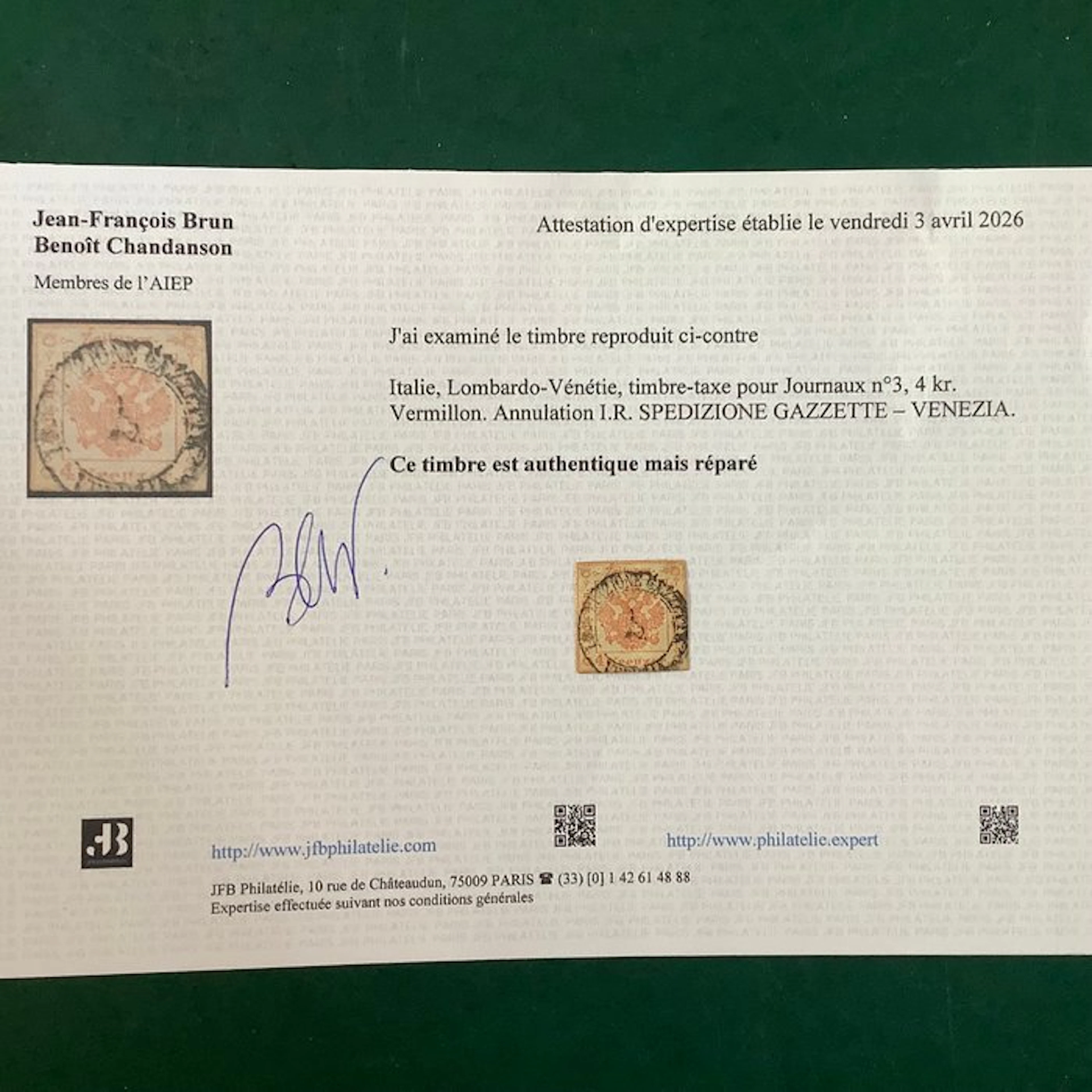 Austria 1858 - Newspaper stamp 4 kreuzer with the Venice...