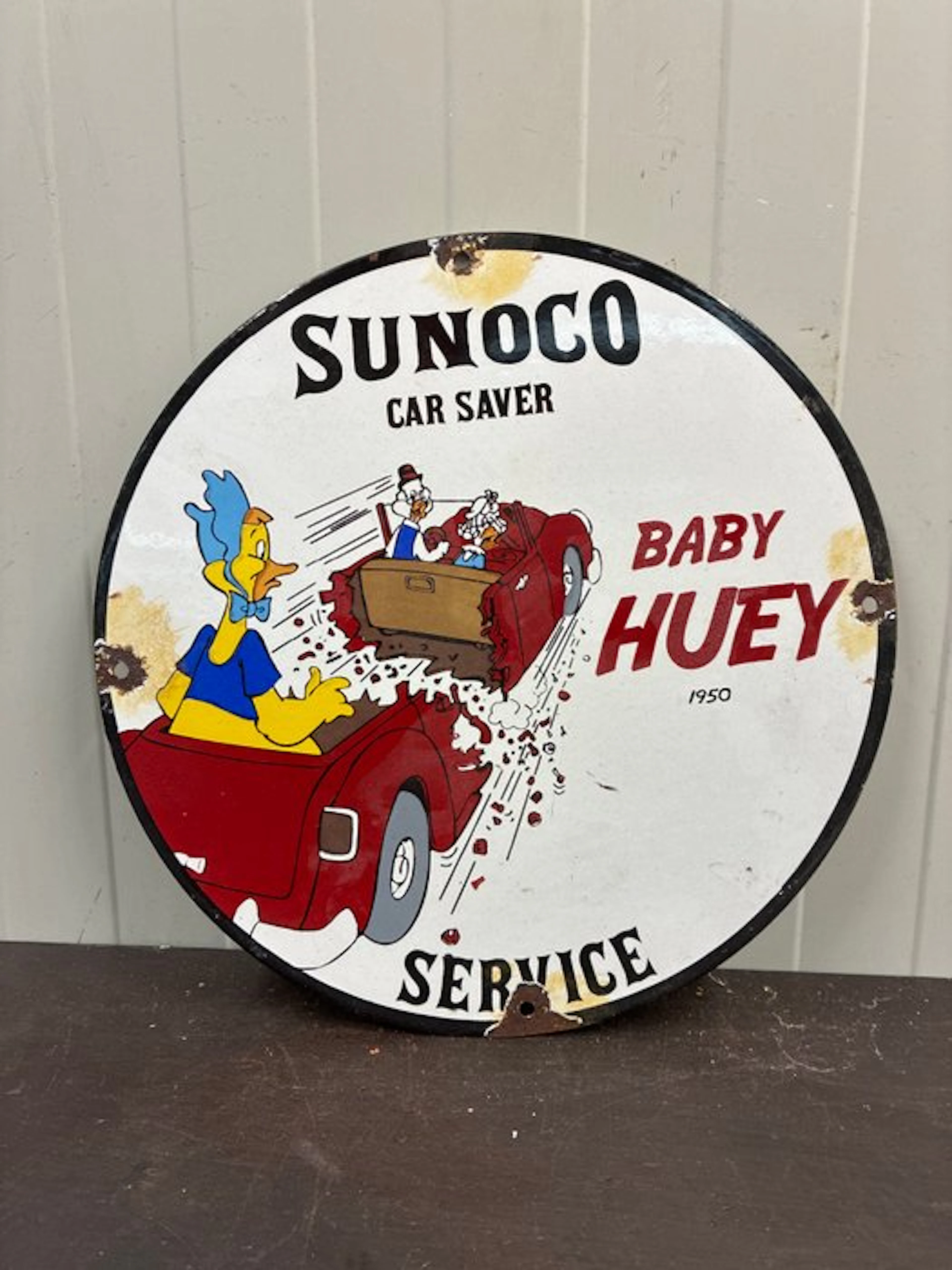 Sunoco Car Saver 'Baby Huey' Service – round vintage...