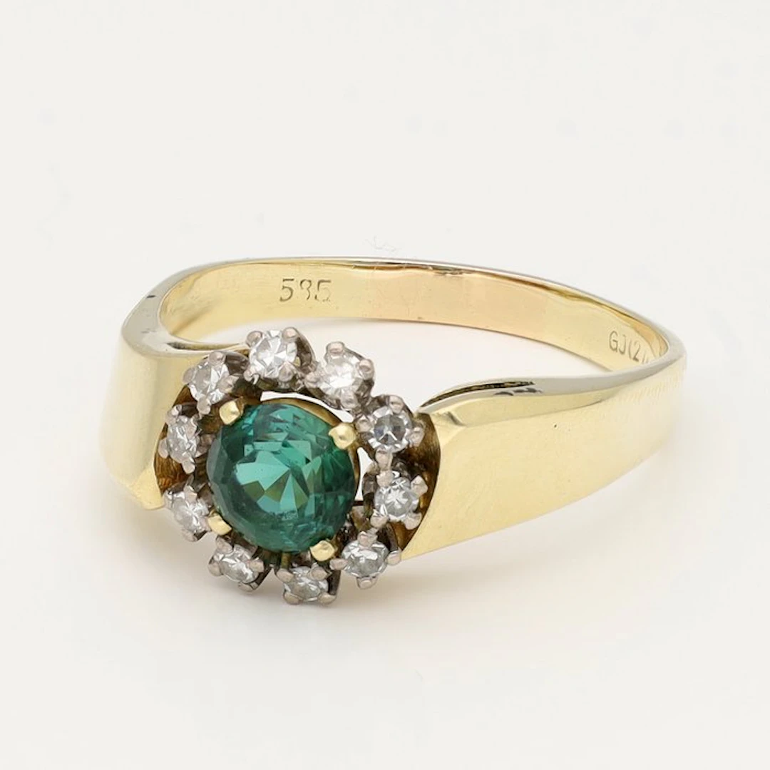Ring - 14 kt. Yellow gold Tourmaline - Diamond