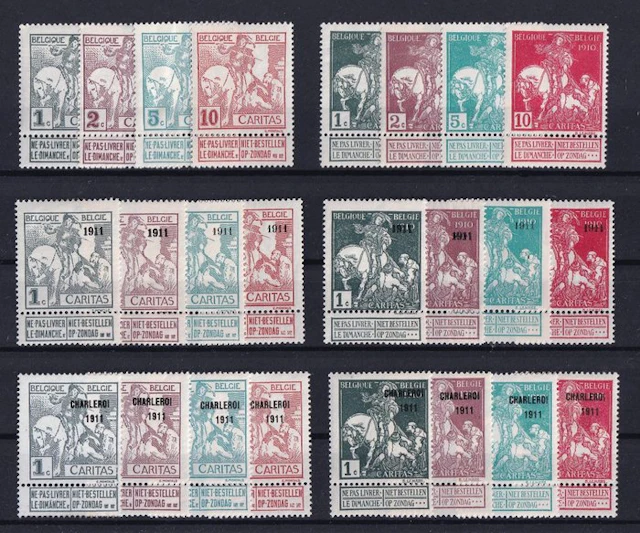 Belgium 1910/1911 - The three complete series Caritas 1910