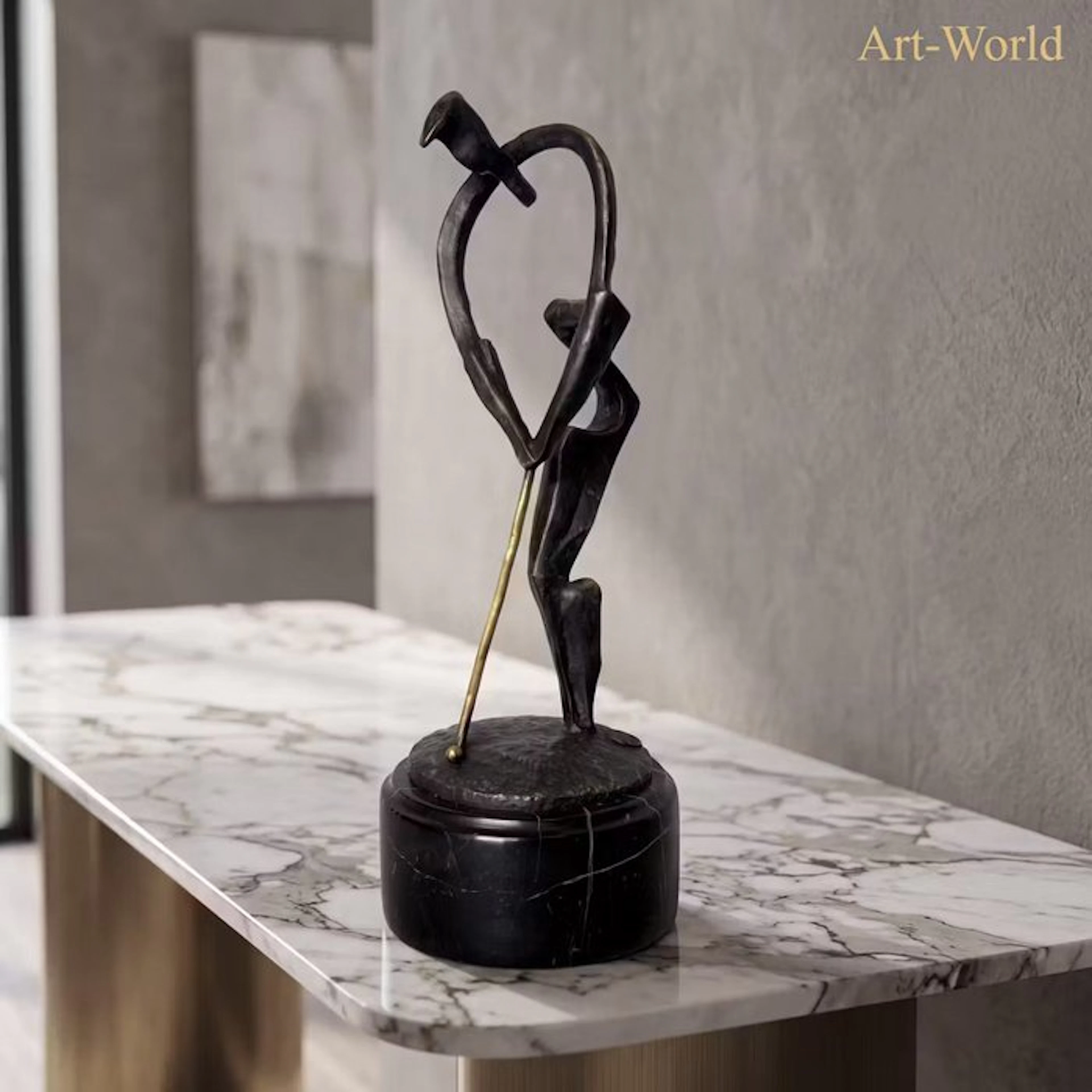 Statue, Golfer - 30 cm - Bronze, Marble