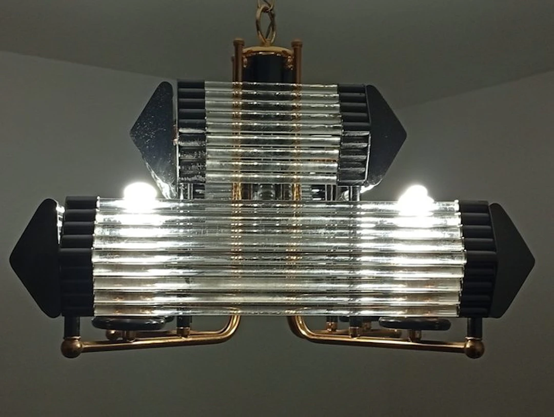 Ceiling lamp - Brass, Metal, solid crystal - Mid-Cent ceiling lamp