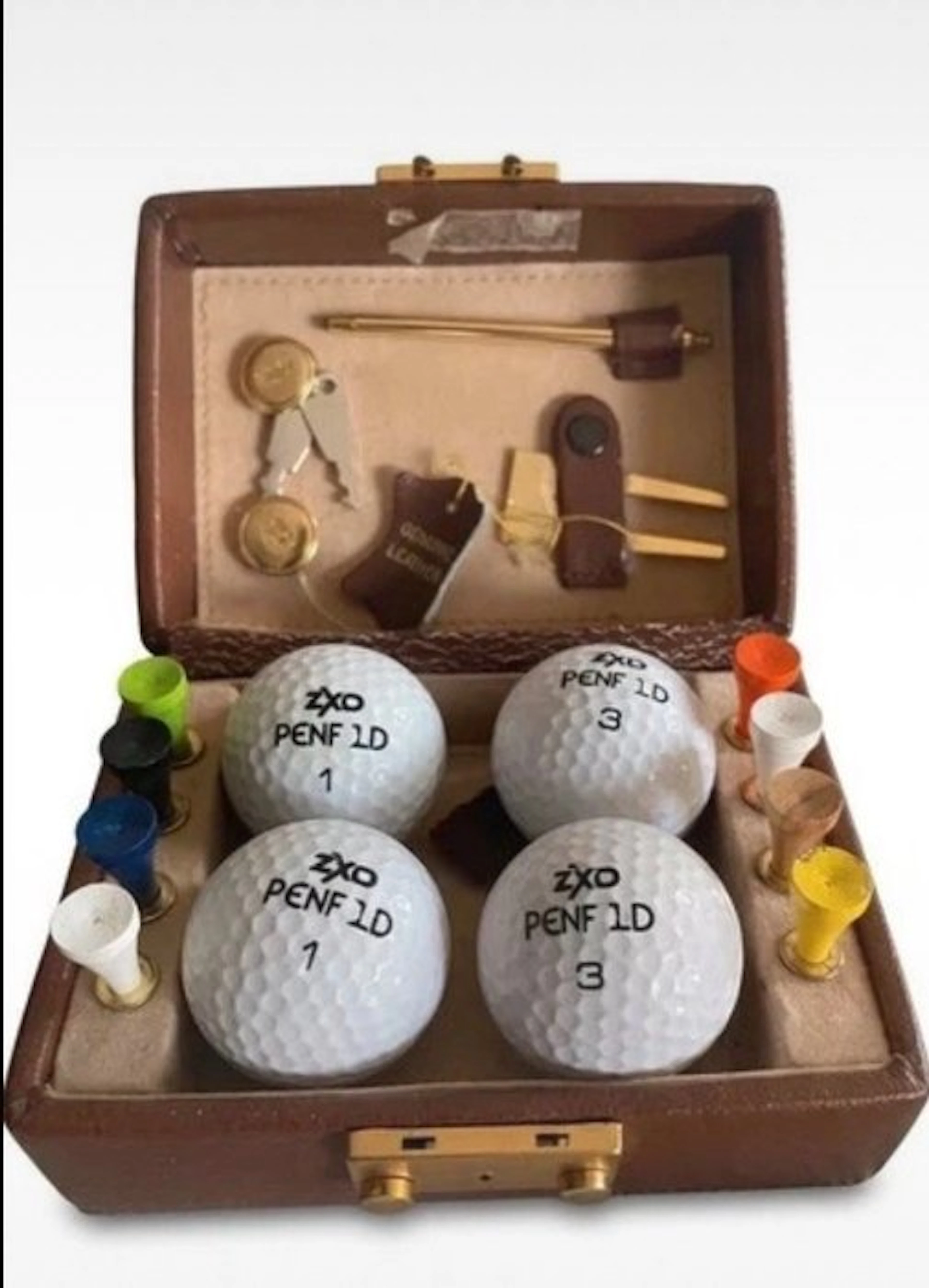 Decorative object, Box, leather vintage golf set box complete