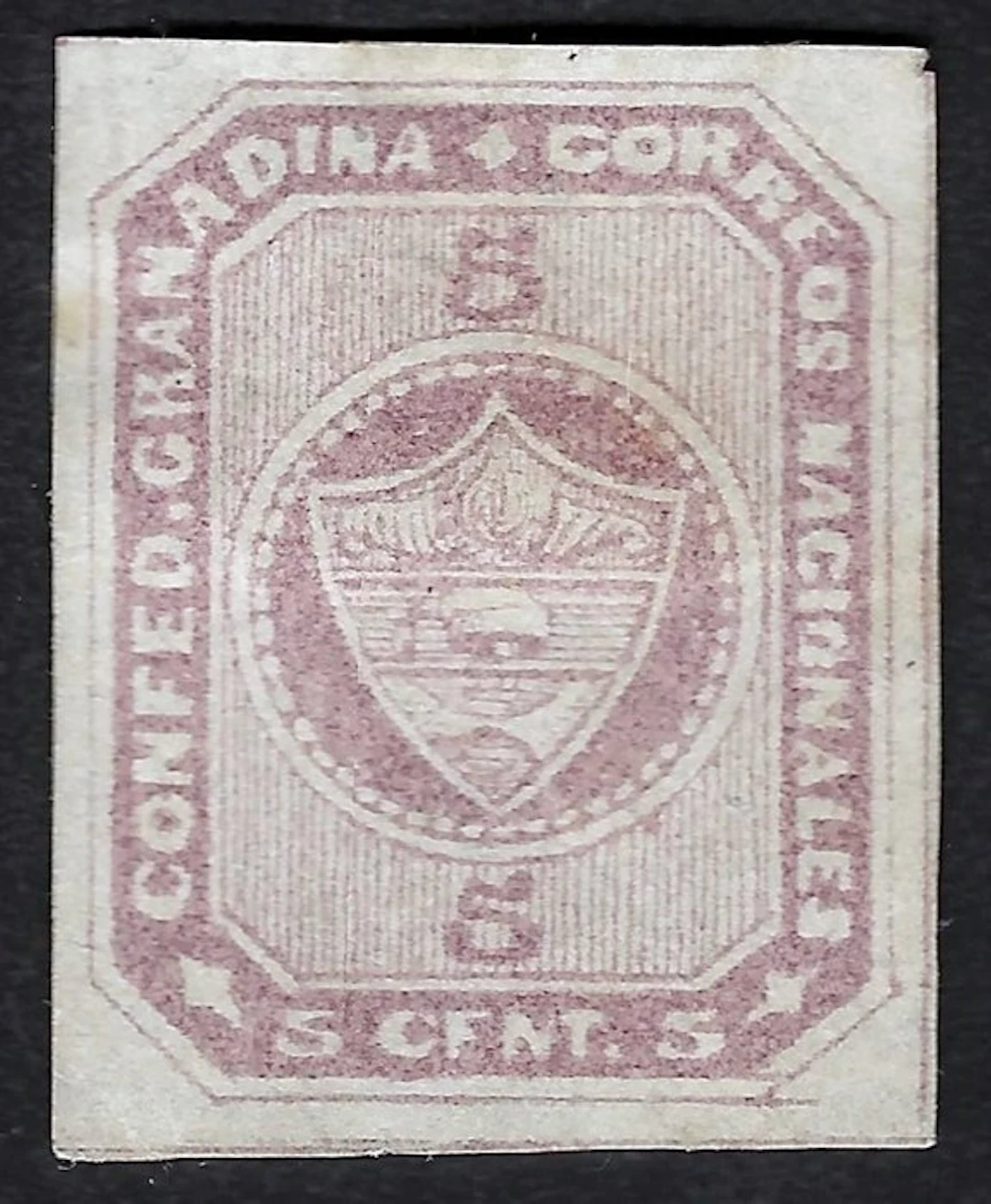 Colombia 1860 - Coat of Arms 5c Lilac Laid Paper - Scott N. 9