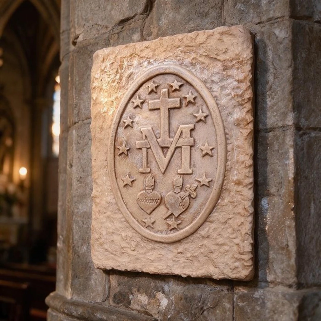Sculpture, Stemma Madonna Miracolosa - 25 cm - Cast Stone