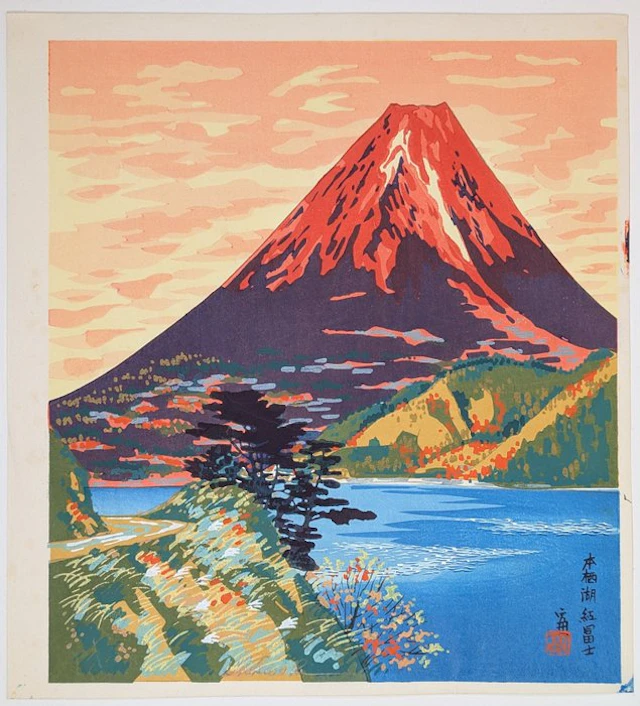 T. Tokuriki • Red Fuji at Lake Motosuko · Kyoto modern...