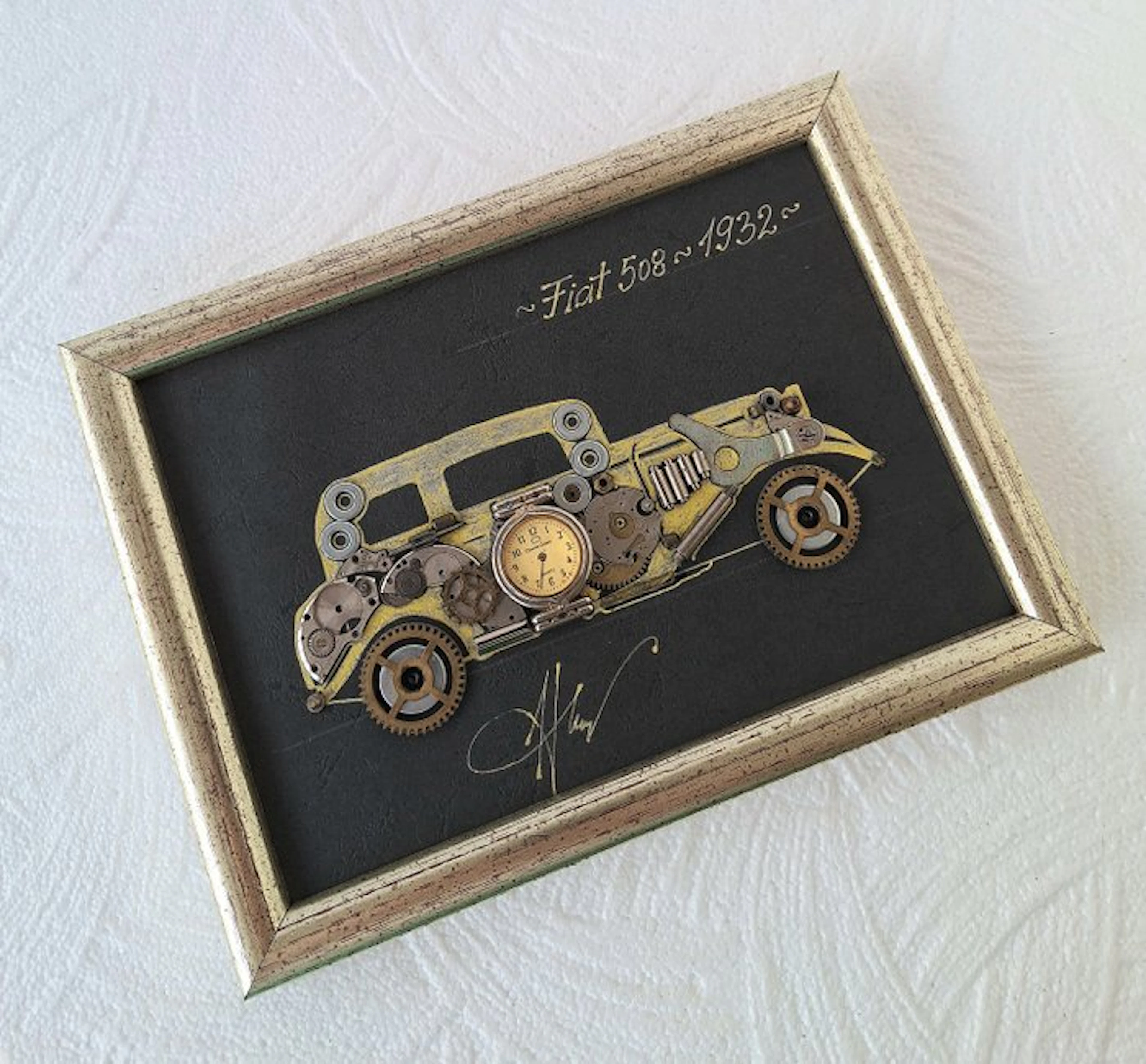 Sculpture, Fiat 508 1932 - 15 cm - Metal, Wood