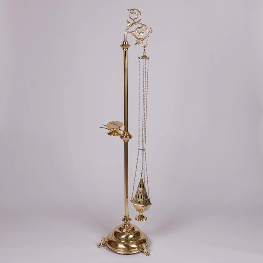 Incense stand with a bowl and a boat. - Brass - 1850-1900