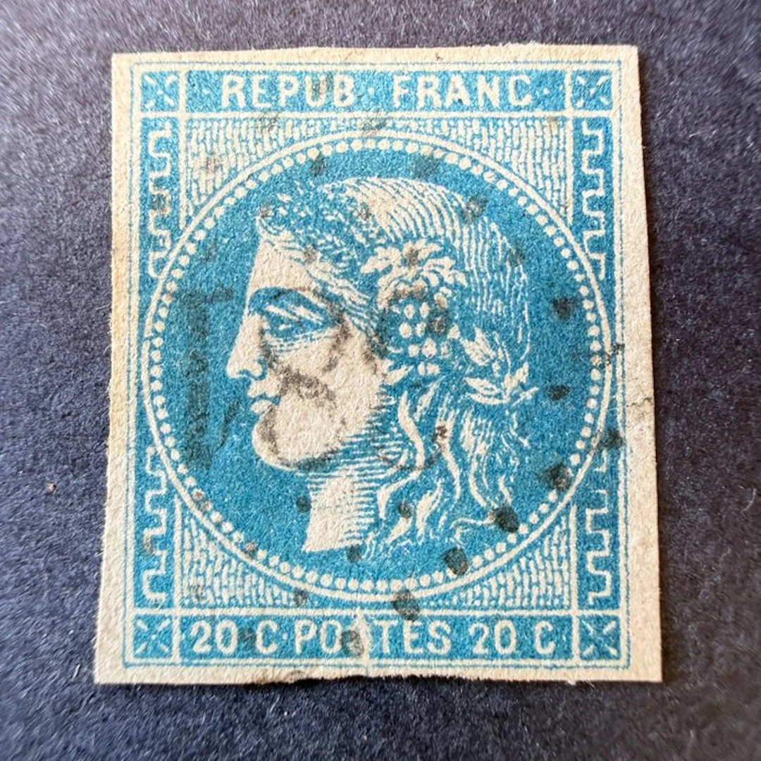 France - Yvert 46A "Bordeaux 20c blue" variety "POTES" cancelled. TB.