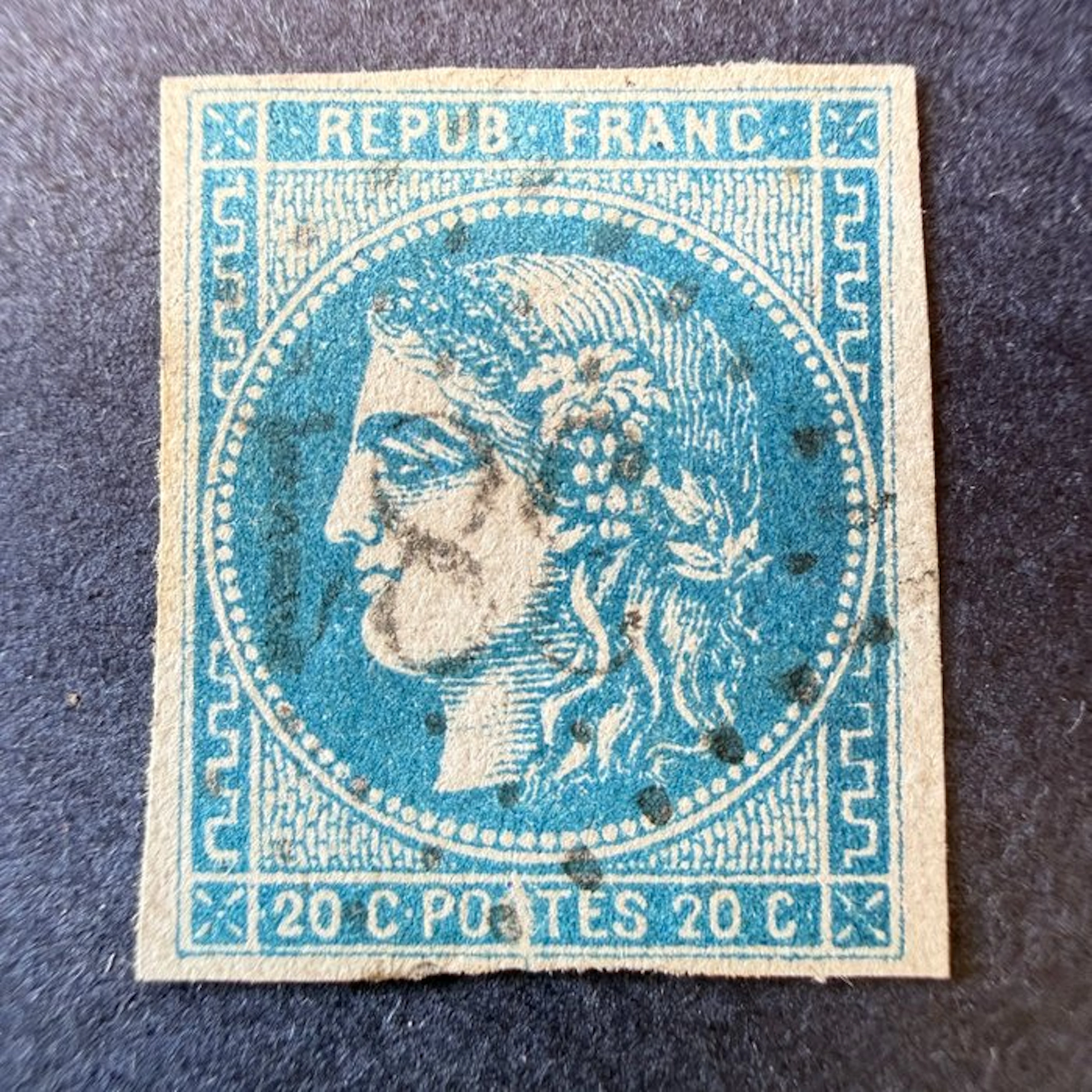 France - Yvert 46A "Bordeaux 20c blue" variety "POTES" cancelled. TB.