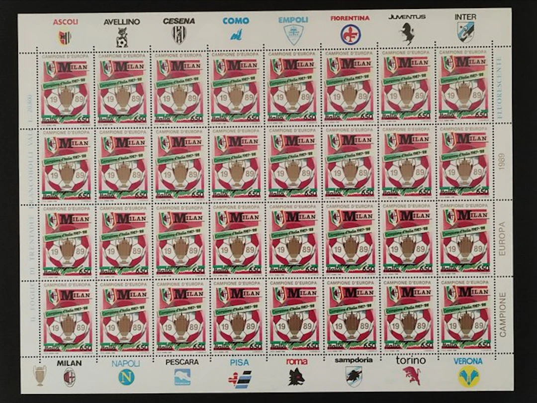 Italy 1989 - AC Milan European Champion overprinted in gold - perfect.