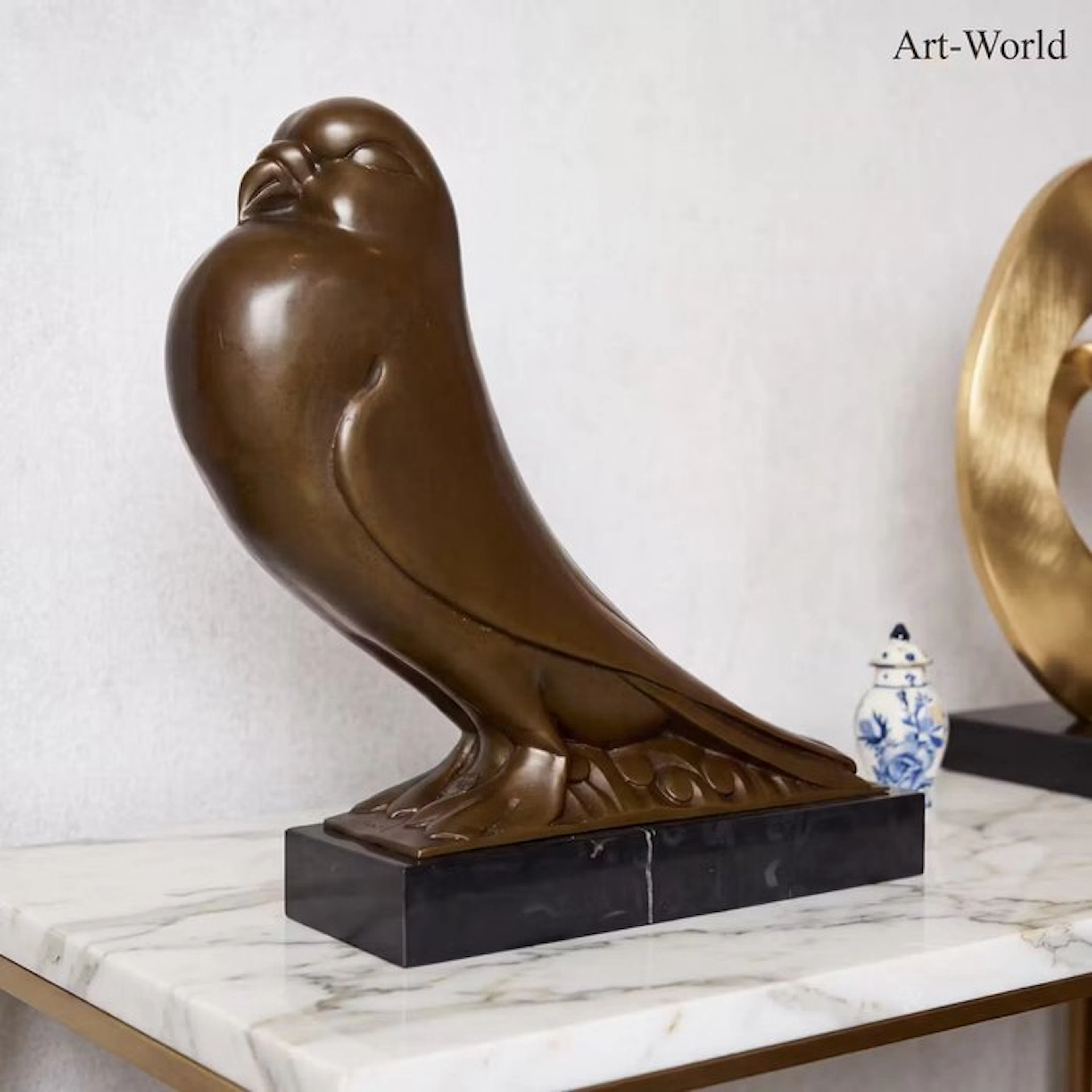 Statue, Naar Coenrad : Exclusief Beeld, Duif - 29 cm - Bronze, Marble