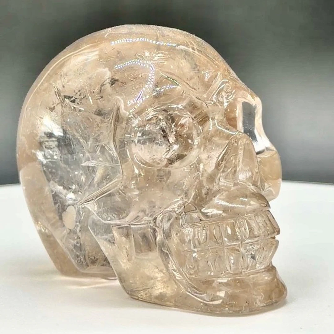 Smoked Quartz Skull - premium Carving - Height: 65 mm...