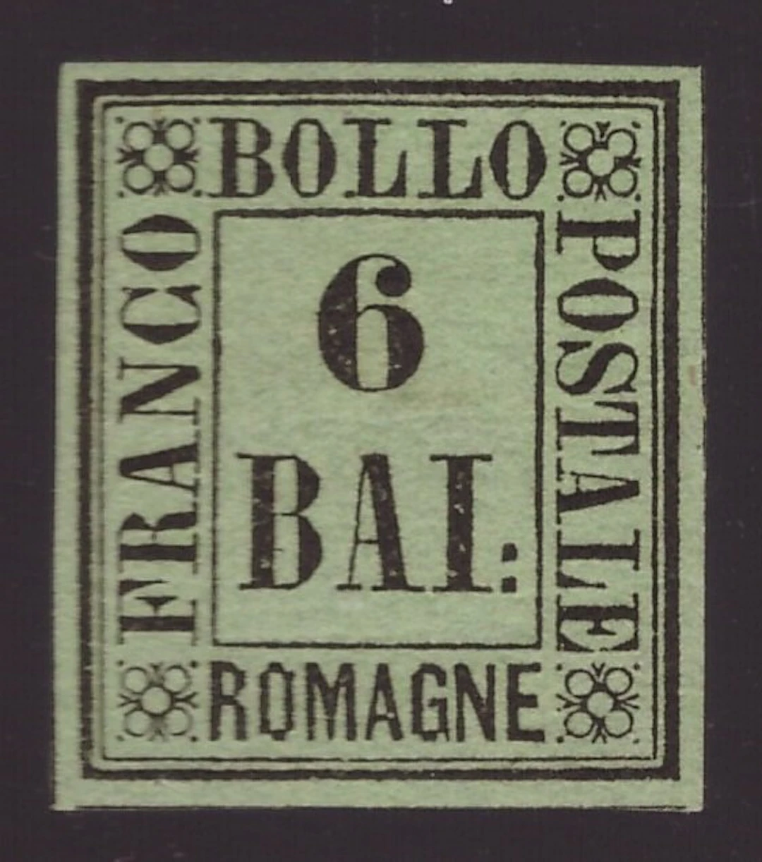 Italian Ancient States - Romagne 1859 - 6 baj green yellow - Sassone N. 7