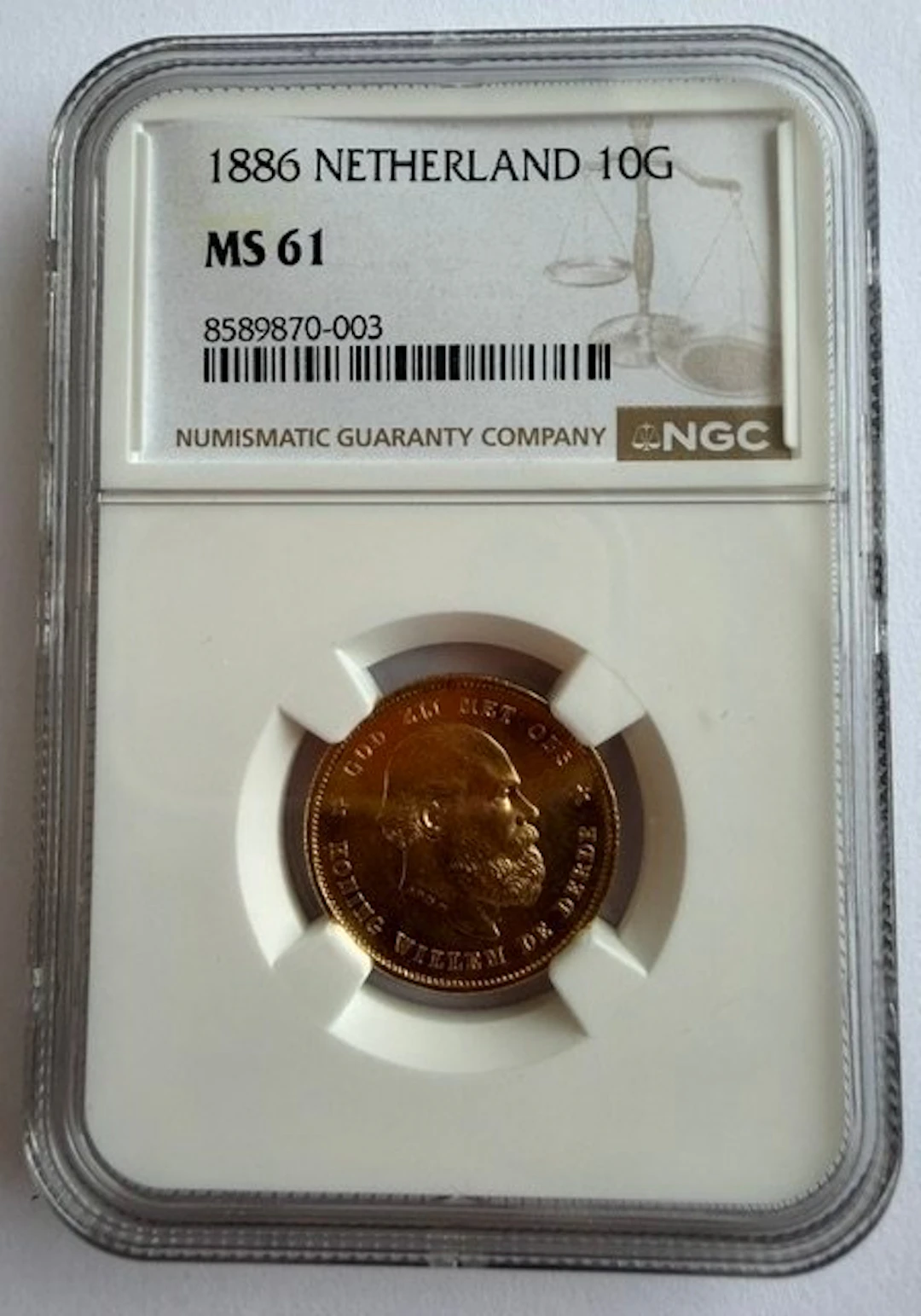 Netherlands. Willem III. 10 Gulden 1886