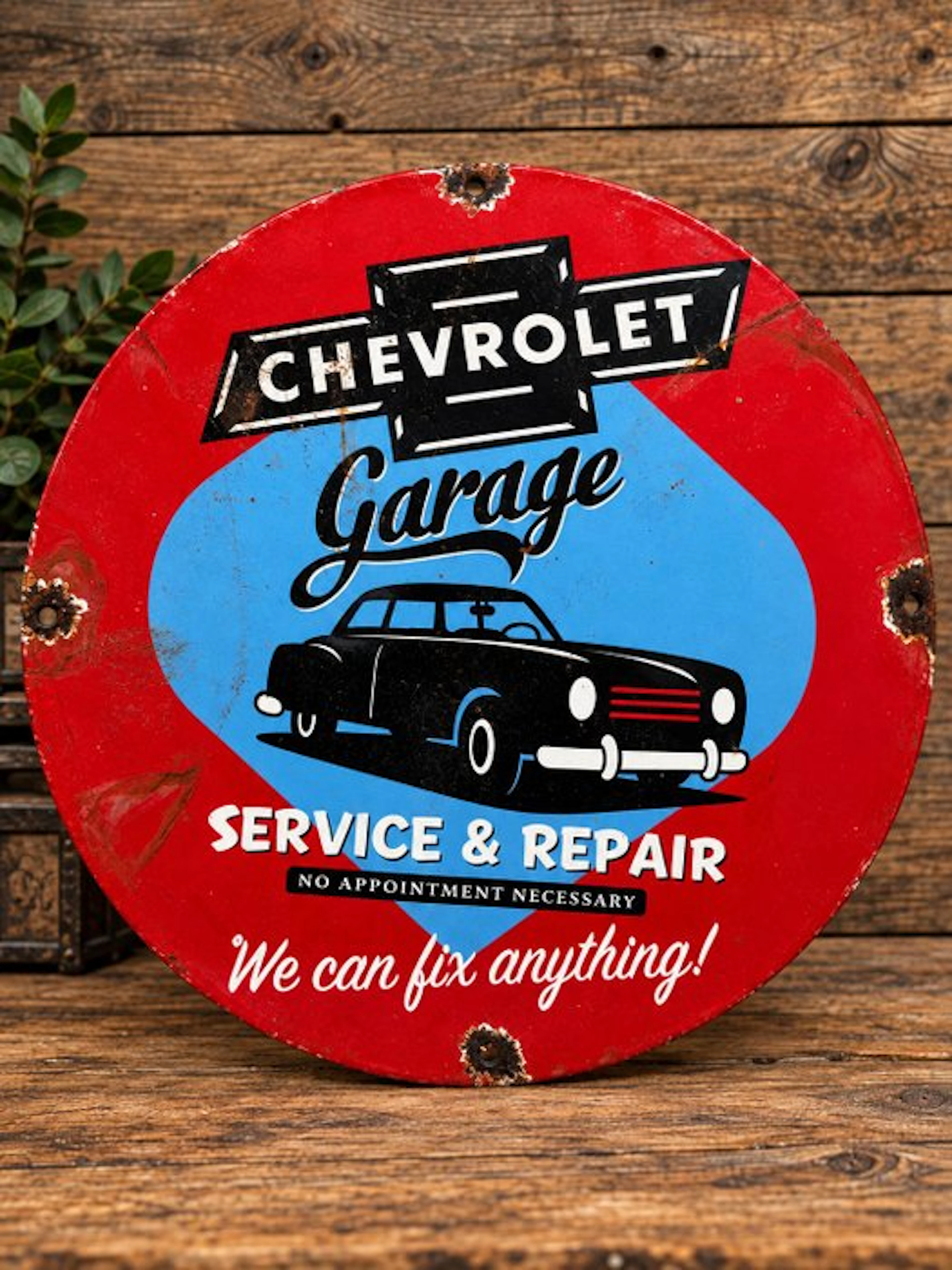 Chevrolet - Chevrolet Garage Service & Repair - Enamel sign - Enamel, Metal