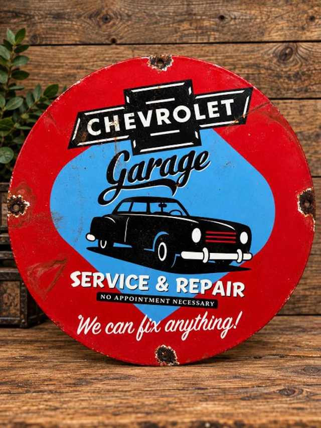 Chevrolet - Chevrolet Garage Service & Repair - Enamel sign - Enamel, Metal