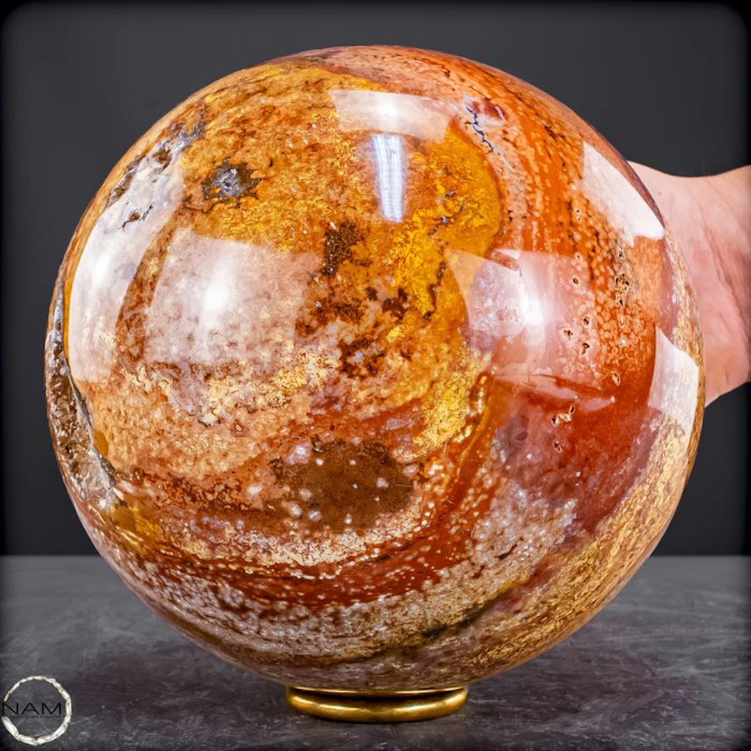 Ocean Jasper sphere – an extraordinary one-of-a-kind piece in fiery red