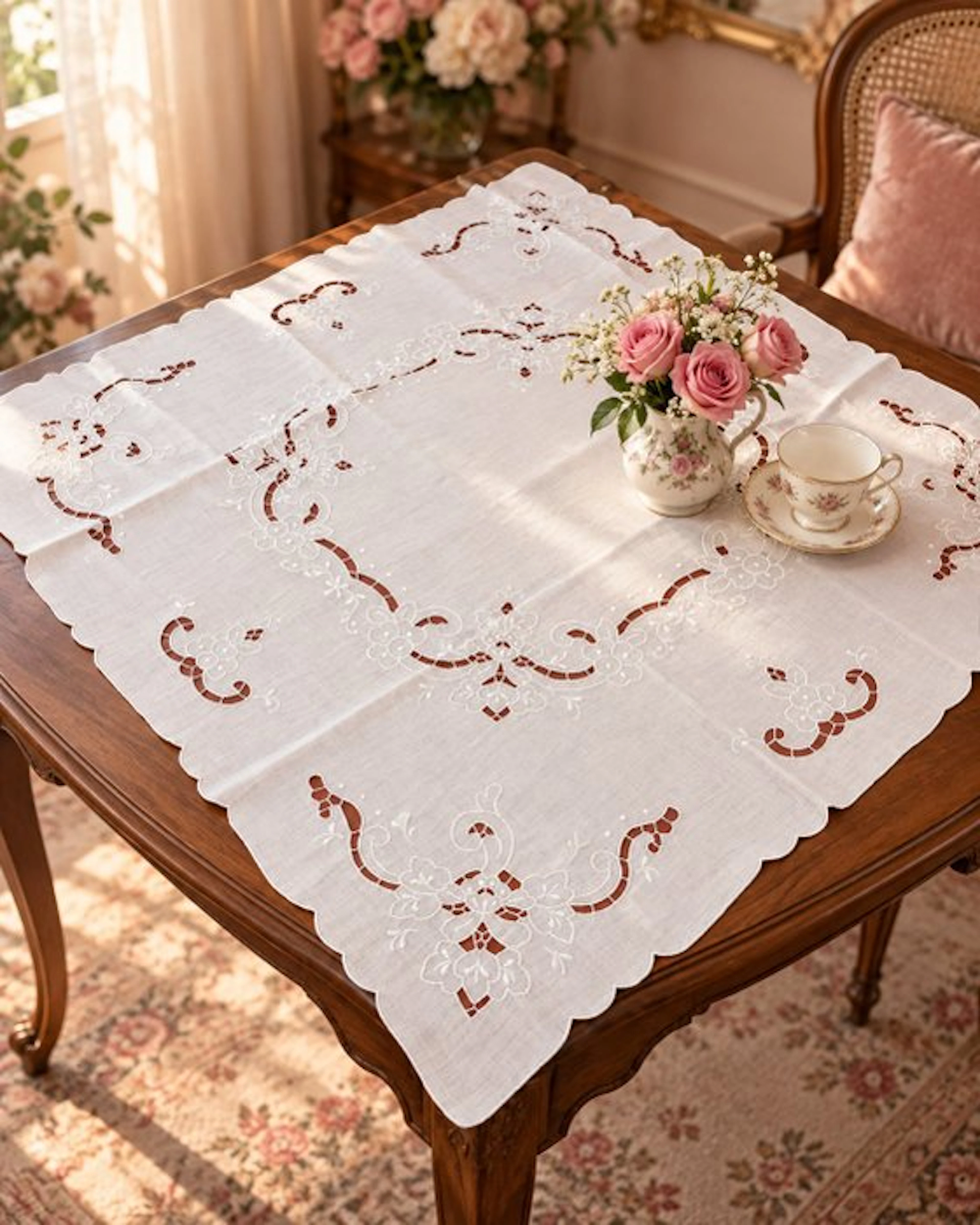 Embroidery - 90 cm - 90 cm - Hand Embroidered Linen
